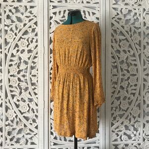H&M Yellow Floral Paisley Boho Dress with Smocked Waist
